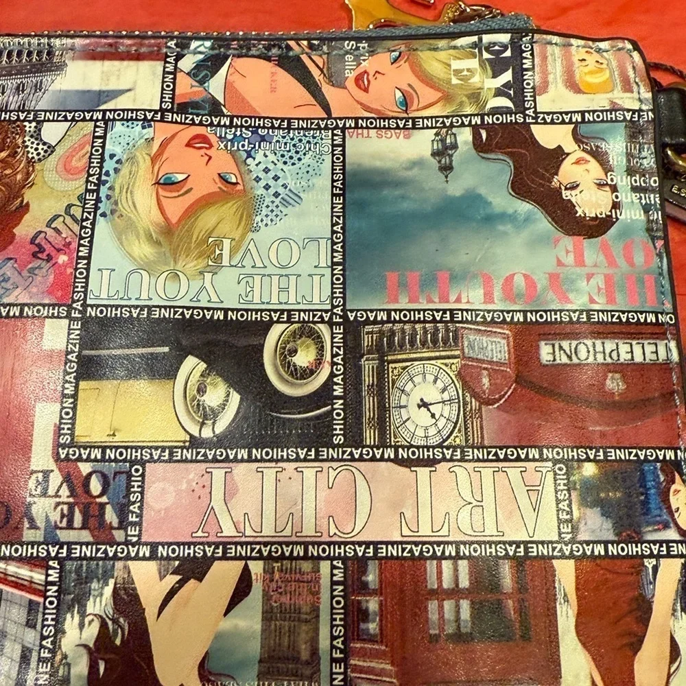 Brentano Comic Print Bag Wristlet Purse Black 12x7 NEW